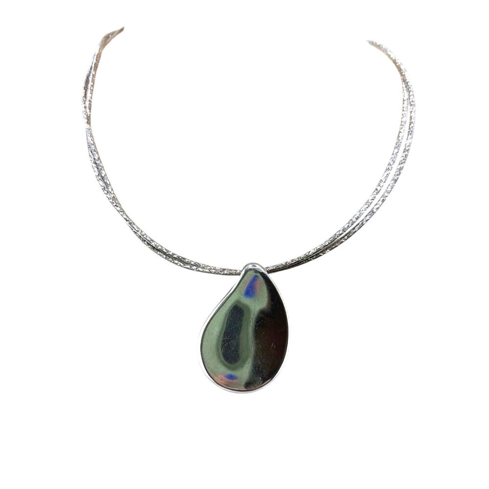 Vintage Sterling Silver Puffy Teardrop Slider Pendant Necklace